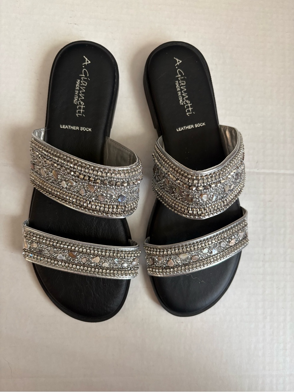 A. Giannetti Women’s Y2K Sz 7.5 Jeweled Rhinestone Double-Strap Slide Sandals. - Picture 5 of 12